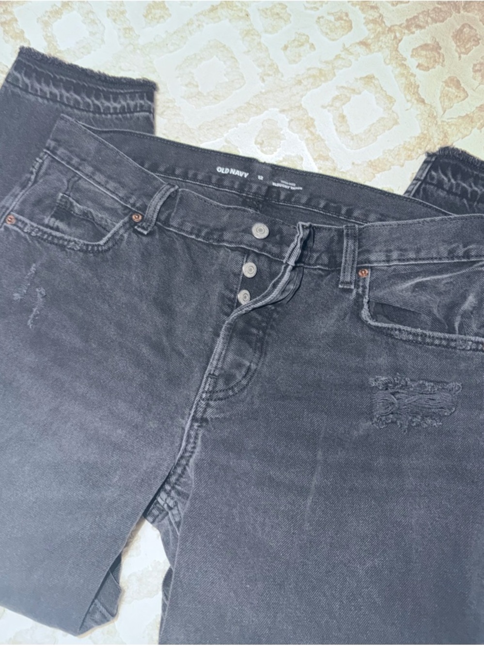 Woman’s Old Navy Black Distressed Button-Fly Jeans Size 12    #42